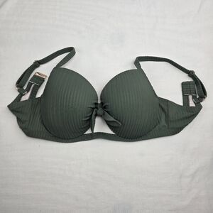 Olive Green Keyhole Tie Front Padded Bikini Top 36DD  Swim Bathing Suit